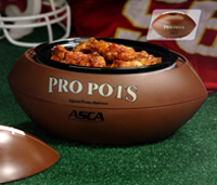 Select Brands makes this Pro Pots Football 1.5 qt. slow cooker.  Use it to for fondu, spicy dips and, of course, to keep the chicken wings warm.