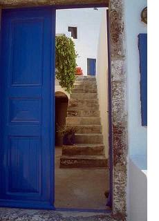 Blue doors on a Greek house