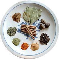 Spices:  Bay leaf, nutmeg, chili peppers, ginger, paprika, sage, organo, pumpkin pie spice and cinnamon sticks.